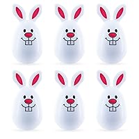 Whimsical Easter Delight: Set of 6 White Smiling Bunny Plastic Easter Eggs