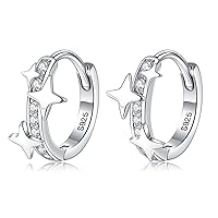 Solid 925 Sterling Silver CZ Star Hoop Earrings for Women Teen Girls Star Huggie Hoop Earrings Hypoallergenic