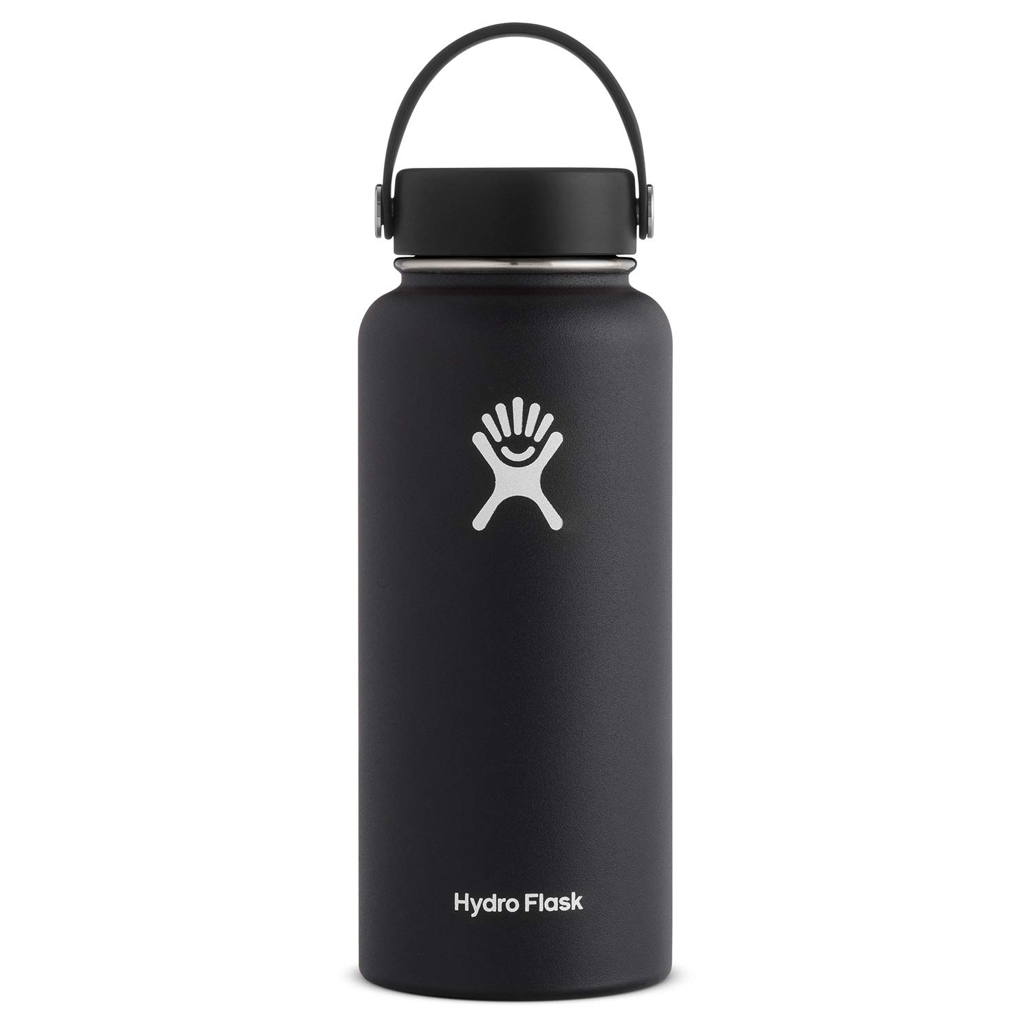 Hydro Flask Water Bottle - Stainless Steel & Vacuum Insulated - Wide Mouth with Leak Proof Flex Cap - 32 oz, Black
