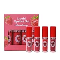 4 Pack Fruit Lip Gloss Set Box With Velvet And Non Stick Cup Lip Glaze Liquid Lipstick 3ml*4 Lip Gloss Girls Pack (C, A)