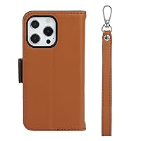 Card Case for iPhone 13/13 Pro/13 Pro Max, Genuine Leather Case,Flip Folio Cover Wrist Strap Wallet Magnetic Shockproof TPU Inner Shell,Orange,13 6.1''