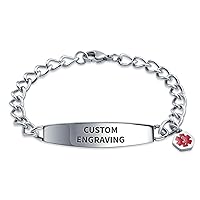 Bling Jewelry Identification Medical ID Bracelet Blank Miami Cuban Link Chain For Women Silver Tone Stainless Steel 7.5, 8 Inch