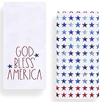God Bless Ameica Patriotic Stars 4th of July Kitchen Towels Dish Towels, Memorial Day 18x28 Inch Decoration Hand Towels Set of 2