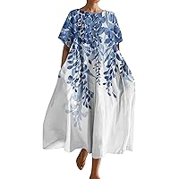 Casual Dresses for Women 2024 Trendy, Women's Gradient Print Short Sleeved Loose Hem Pocket Dress Mumu, S XXXL