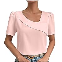 YZHM Short Sleeve Blouses for Women Dressy Casual Shirts Business Work Summer Tops V Neck Fashion Tshirts Ladies Tee Shirt