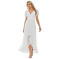 Ever-Pretty Women's Lace V Neck Ruffles Sleeves Pleated Empire Waist A-Line Maxi Formal Dresses 01489