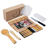 Delamu Sushi Making Kit 16 in 1 [Parent-Child] Sushi Kit, for Beginners/Pros Sushi Makers, with Bamboo Sushi Mats, Gunkan Sushi Onigiri Mold, Rice Paddle, Sushi Knife, Guide Book & More