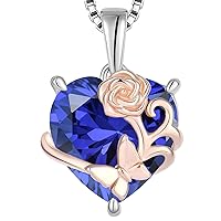 YL Heart Necklace for Women 925 Sterling Silver cut 12 Birthstone Cubic Zirconia Rose Butterfly Pendant Neckalce Jewellery Gifts for Her Wife Girlfriend