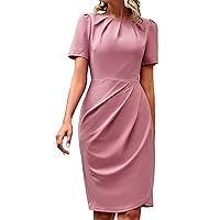 XJYIOEWT Blue Maternity Dress Plus Size,Spring and Summer Women's Pure Color Crew Neck Short Sleeves Slim Casual Dresses