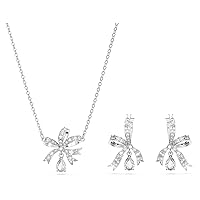 Volta Necklace and Earrings Jewelry Set with Crystal Bow Motif