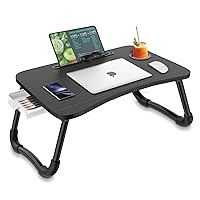 Foldable Laptop Bed Table Multi-Function Lap Serving Tray Dining Table with Storage Drawer and Water Bottle Holder, Slot for Eating, Working on Couch/Sofa (Arc Shape)