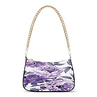 Shoulder Bags for Women Purple and Lilac Floral White Hobo Tote Handbag Small Clutch Purse with Zipper Closure