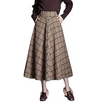 Women's Thick Vintage Plaid Pleated Skirt Autumn Winter Long Skirts
