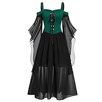 Gothic Dresses for Women Halloween Cold Shoulder Butterfly Sleeve Cosplay Party Lace Up Dress Mesh Gothic Dresses