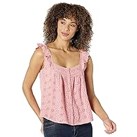 Lucky Brand Women's Sleeveless Button Up Embroidered Tank Top