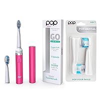 Pop Sonic Electric Toothbrush (Pink) Bonus 2 Pack Replacement Heads- Travel Toothbrushes w/AAA Battery | Kids Electric Toothbrushes with 2 Speed & 15,000-30,000 Strokes/Minute
