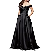 Women's Off Shoulder Long Prom Gown With Pocket
