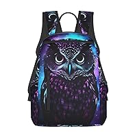 Purple Owl Print Backpack Laptop Bags Lightweight Unisex Daypacks For Outdoor Travel Work