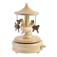 Cute Quality Made Wooden Musical Box Featuring Swivel Carousel With Little Horses | Plays 