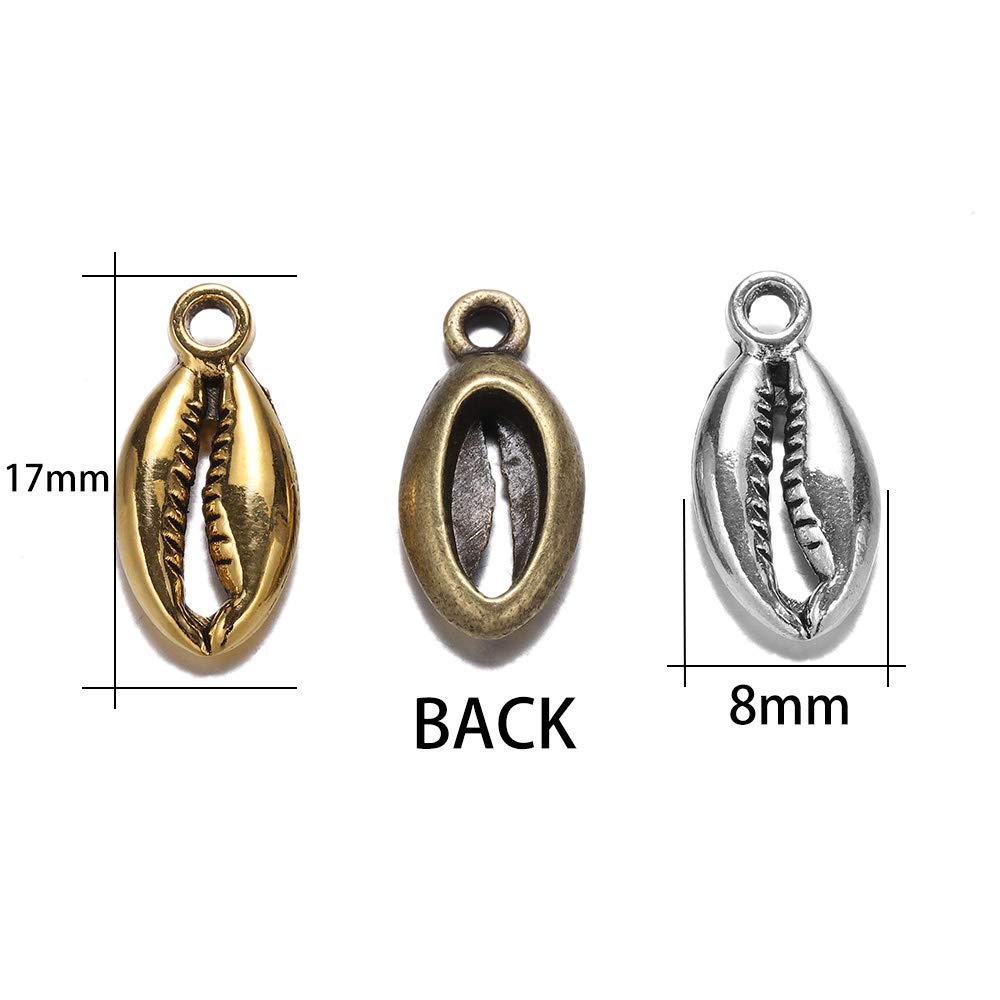 AGCFABS 20pcs/lot 17x8mm Plated Antique Gold Bohemian Cowrie Conch Shells Charm Pendant For Necklaces Bracelet Jewelry Makings Supplies