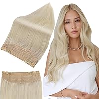 Full Shine Wire Hair Extensions Real Human Hair Secret Extensions Platinum Blonde Hair Extensions Invisible Wire Hair Extensions For Women 16 Inch 80G