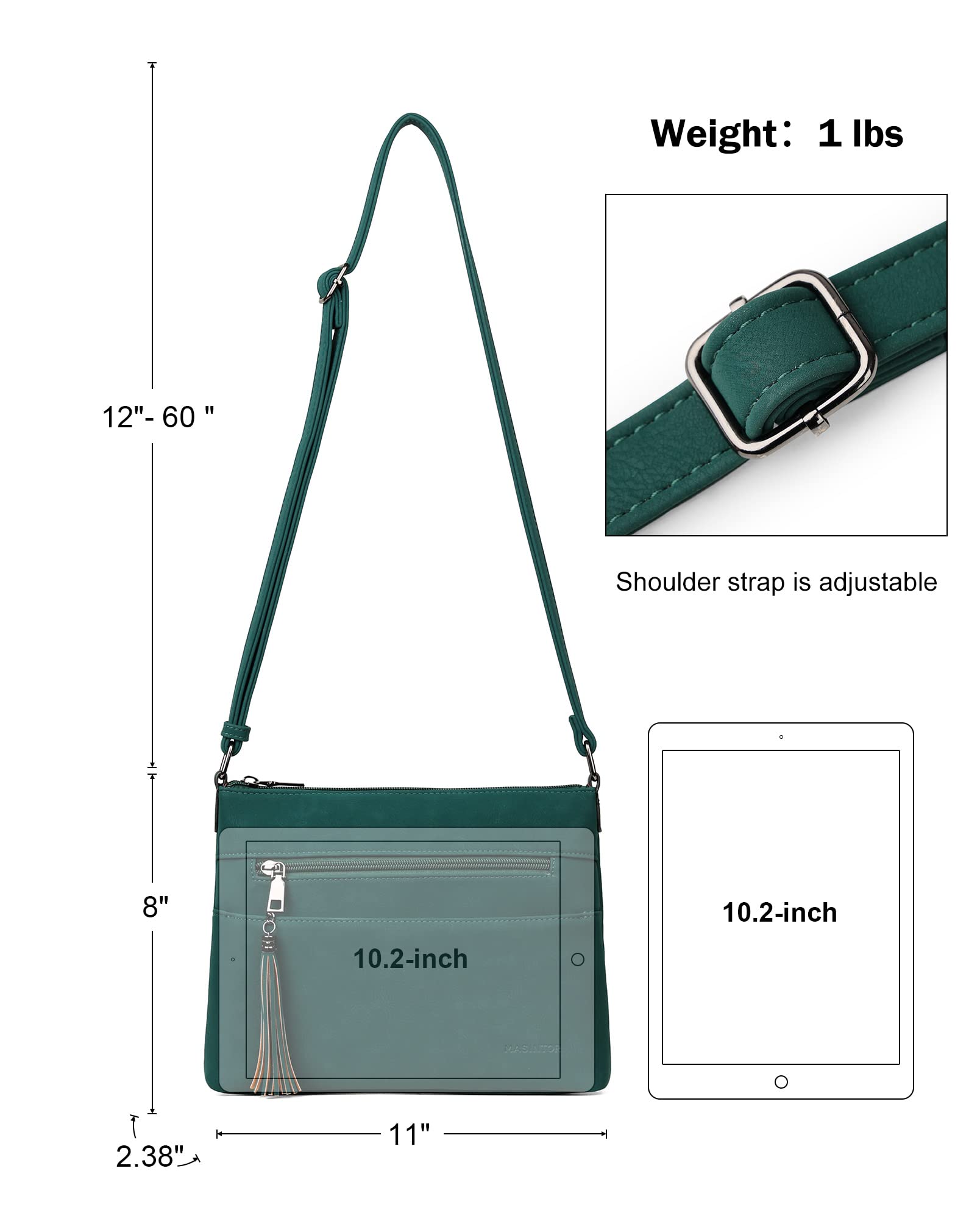 MASINTOR Crossbody Bags for Women, Lightweight Medium Crossbody Purse, Soft Leather Women's Shoulder Handbags with Tassel for Shopping or Travel