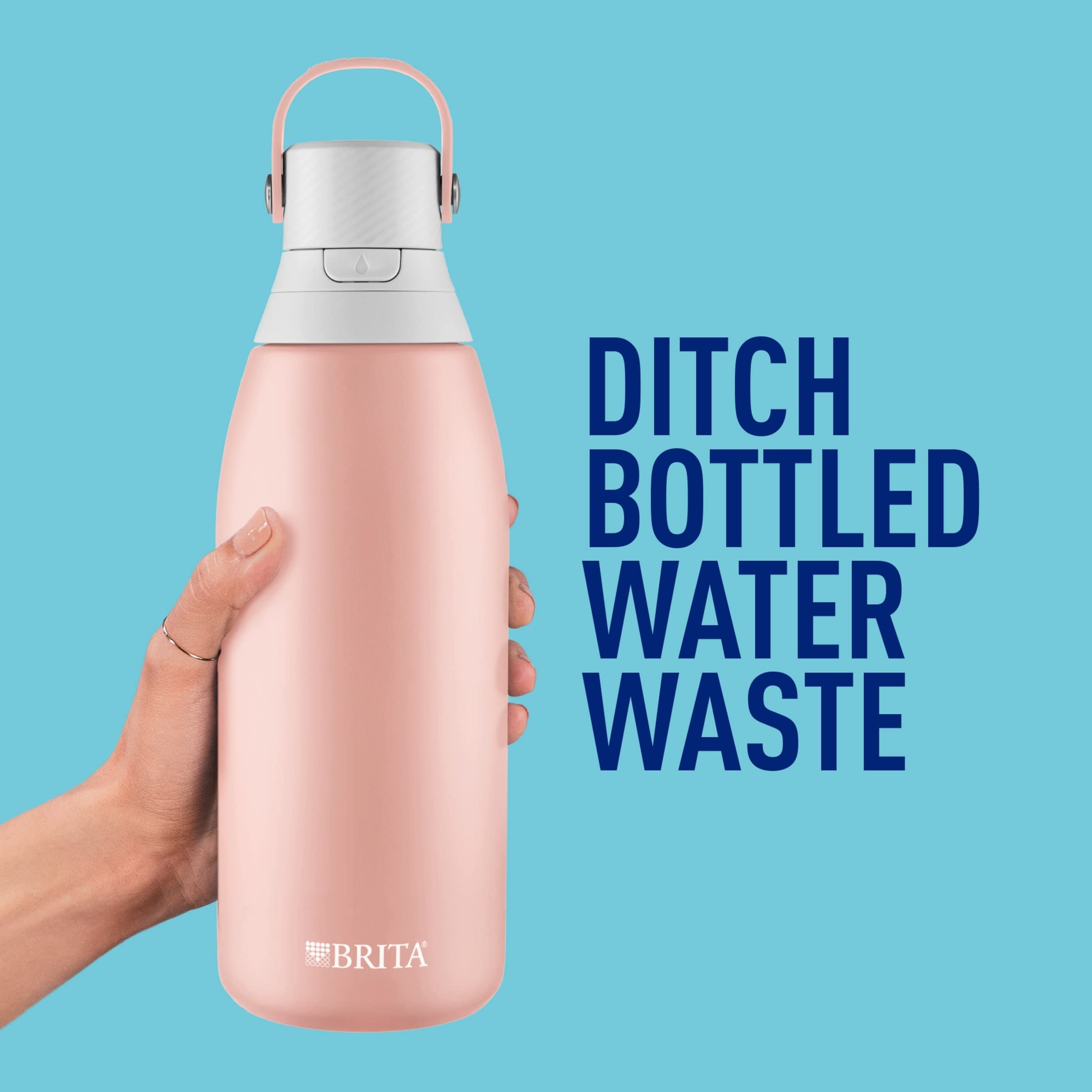 Brita Insulated Filtered Water Bottle with Straw, Reusable, Stainless Steel Metal, Rose, 32 Ounce