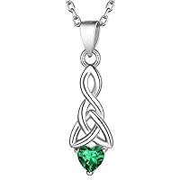 Suplight 925 Sterling Silver Dainty Celtic Knot Heart Dangle Earrings/Pendant Necklace with Birthstone, Irish Celtic Jewelry for Women Girls (with Gift Box)