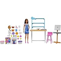 Barbie Relax and Create Art Studio, Doll (11.5 inches), 25+ Creation Accessories for Pottery Making & Painting, Kids 3 to 7 Years Old
