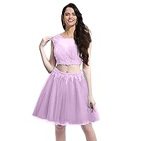 MllesReve Two Piece Homecoming Dresses Short Tulle Lace Beaded Junior Prom Dresses