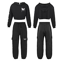Kids Girls Dance Outfit Crop Tops Hoodies Long Sleeve Fashion Sweatshirts and Cargo Pants Clothing Sets Tracksuit