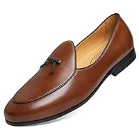 Journey West Men's Slip-on Loafer Belgian Loafers Casual Leather Shoes for Men Tan US 8