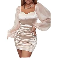 Sweetheart Neck Ruched Satin Bodycon Dress
