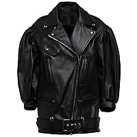 Women's Black Oversize Leather Jacket Real Lambskin Leather Belted Biker Jacket