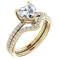 10K Solid Yellow Gold Handmade Engagement Rings 1.0 CT Heart Cut Moissanite Diamond Solitaire Wedding/Bridal Ring Set for Women/Her Propose Rings