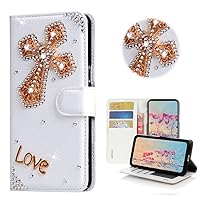 STENES Bling Wallet Phone Case Compatible with Samsung Galaxy A15 5G Case - Stylish - 3D Handmade Cross Design Magnetic Wallet Stand Girls Women Leather Cover - Gold