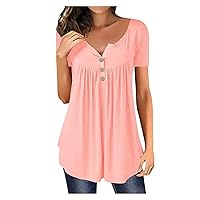 Going Out Tops for Women Square Neck Short Sleeve Pleated Tops 2024 Casual Business Basic Summer Shirts