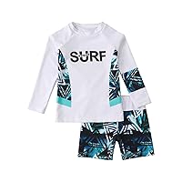 Toddle Boys Long Sleeve Rash Guard Swimsuits Kids Two Piece Sunsuits with Swim Trunks Swimwear Set