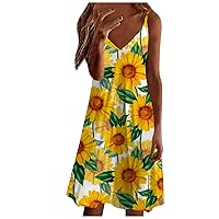 Maxi Dress for Women, Summer Midi Dress Casual Boho Print Round Neck Sleeveless Ruffle Hem Beach Elegant Dresses Maxi (3XL, Beige)
