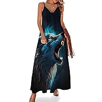 Howling Wolf Women's Maxi Dress Casual V Neck Boho Sleeveless Beach Long Sundress Summer