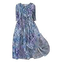 Womens Spring Dresses Plus Size Maxi Floral Dress High Waist Button Midi Long Sleeve Loose Casual Dresses Fashion 2024