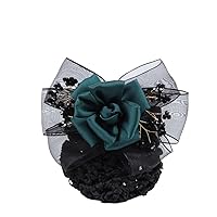 Hand Embroidered Flowers ，Chiffon Hairnet Cover Hair Accessories ，Hair Clip Horsetail Clip，Women Elegant Stable Hair Bun Fixing Tool For Women Girls (Color : Black, Size : Coarse mesh)