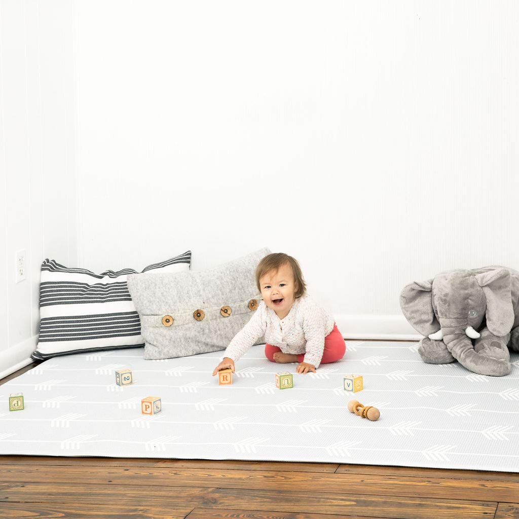 Baby Care Play Mat (Large, Nordic Trails - Morning Fog Arrows) 82'' x 55'' Original One-Piece Reversible Rollable Waterproof Play Mat for Infants, Babies, Toddler, and Kids