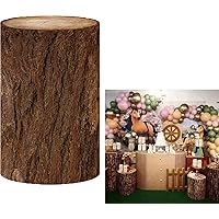 Vintage Wooden Pedestal Covers for Birthday Party Decoration Wood Grainy Texture Plinth Cover Jungle Safari Cylinder Cover Wedding Bridal Shower Baby Shower Props NO-235-D36H75