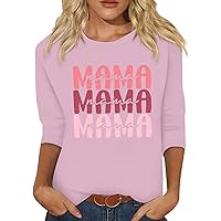 Mama Shirts for Women Cute Relaxed Fit Casual Mama Letter Printed O-Neck 3/4 Sleeve Summer Tops for Women 2024