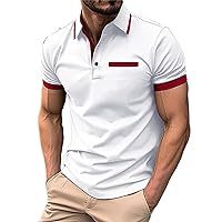 Mens Casual Polo Shirts Color Block Golf Short Sleeve Shirt Lapel Slim Fit Lightweight Tennis Athletic Fashion Basic Tops