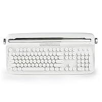 YUNZII ACTTO B503 Wireless Keyboard, Retro Bluetooth Aesthetic Typewriter Style Keyboard with Integrated Stand for Multi-Device (B503, Snow White)