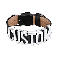 Custom4U Leather Cuff Bracelet with Initial Letter Charm Beads Personalized Name Bracelet Cool Bangle for Girls Steampunk Jewelry