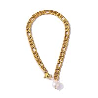 Charm Figaro Chain Natural Pearl Anklet 316L Stainless Steel Heavy Metal Sandy Beach Anklet Barefoot Accessories Gift