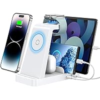 Wireless Charger for iPhone - 5 in 1 Charging Station for Multiple Devices Apple: Fast Wireless Charging Stand Dock for iPhone 15 14 13 12 Pro Max Apple Watch Airpods(White)
